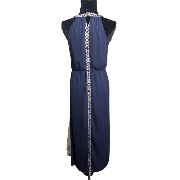 THML Maxi Dress Cross Stitch Mock Collar Blue Size M Beautiful - Picture 4 of 10